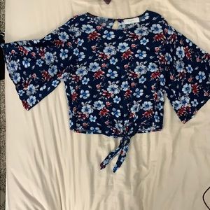 Hawaiian flower cropped blouse